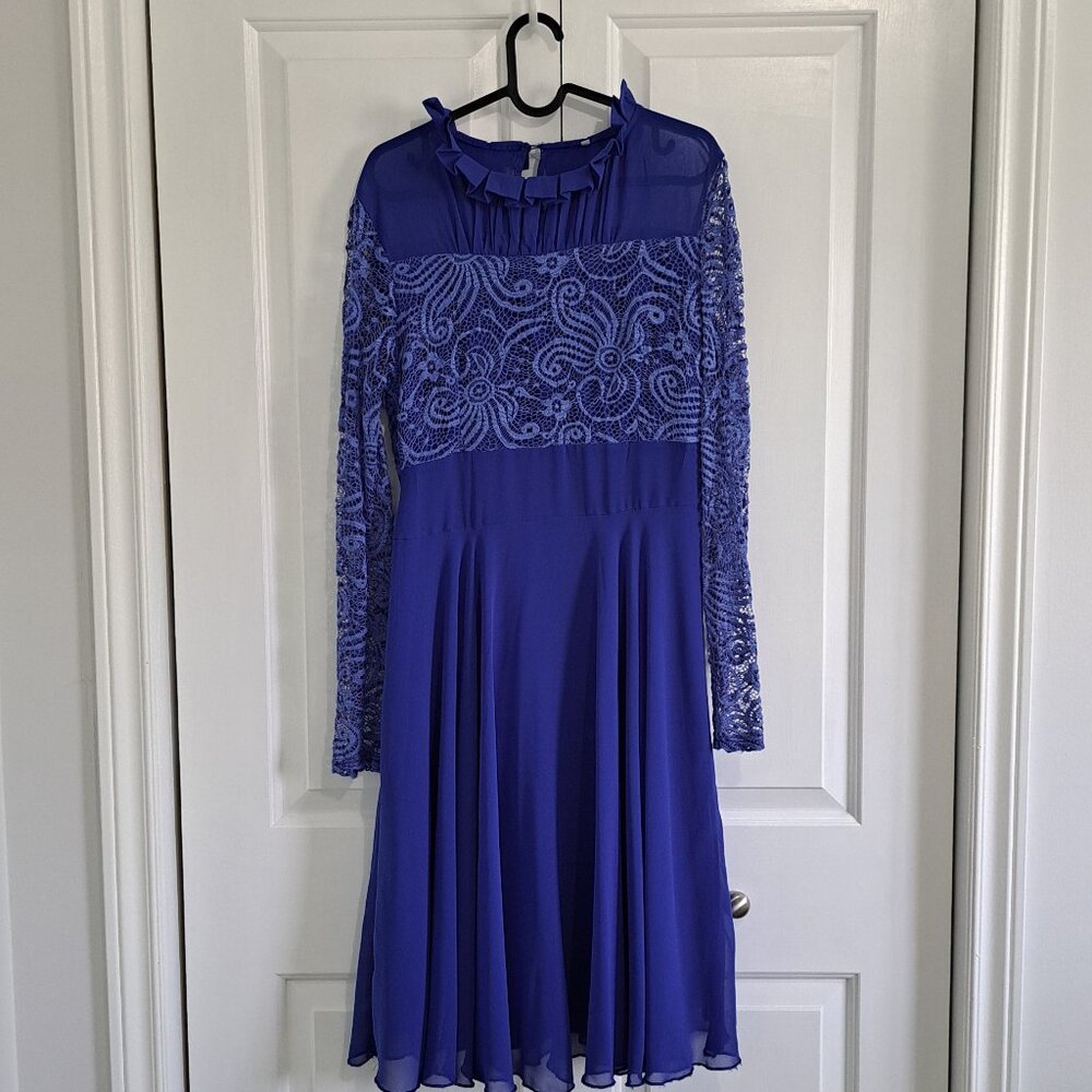 Women's Royal Blue Dress with lace detailing and sleeves